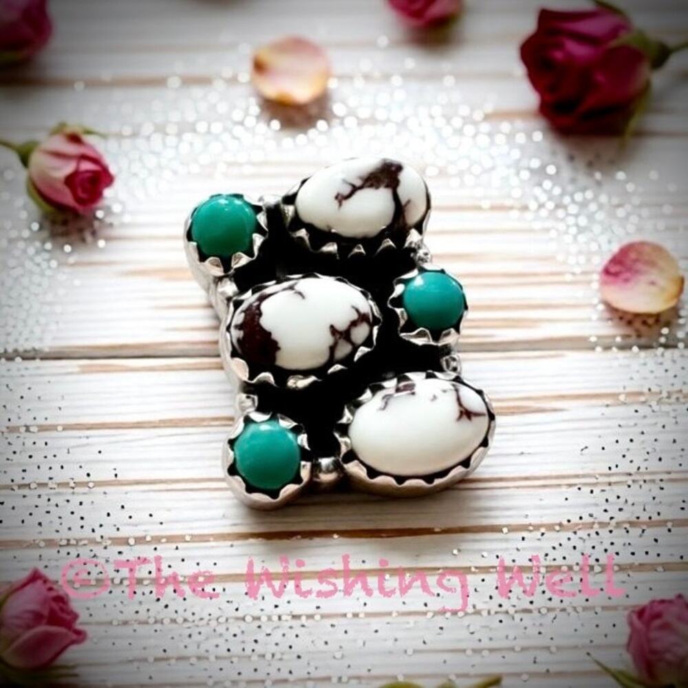Dainty Wild Horse Jasper | Turquoise Cluster Ring Adjustable 925 | Silver